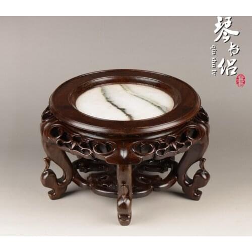 Catalpa wood carvings ebony black red marble vase flower pots ornaments hippocampus several antique circular base