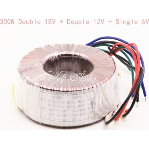 High-power 300W 230VAC Toroid Transformer 18V-0-18V 12V-0-12V + 6V Amplifier Transformer Pure Copper Transformer