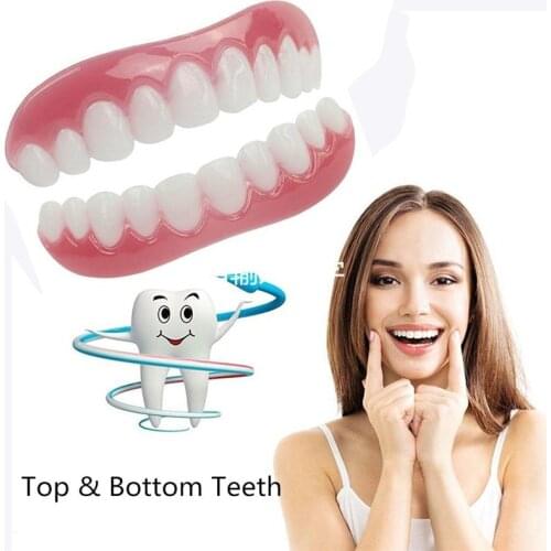 1PC Upper Row Of White Teeth Set Silicone Simulation On The Row Dentures Set Veneers Flex Denture Perfect Fit Paste Tools 29