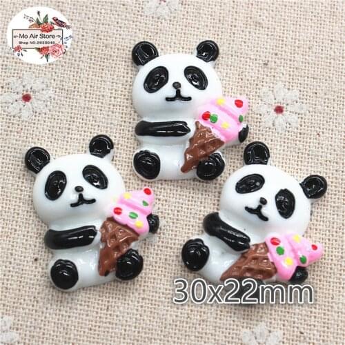 10pcs cartoon animal panda with ice cream Resin Flat back Cabochon Art Supply Decoration Charm Craft