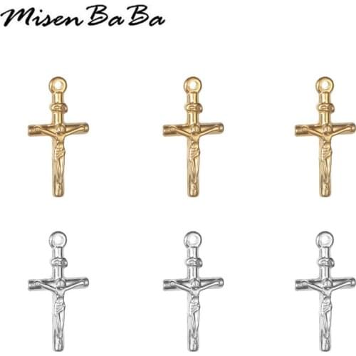 5PCS/Lot Stainless Steel Cross Jesus Charms Pendant For Necklace Bracelet Catholic Pendants Religious Jewelry Making Accessories