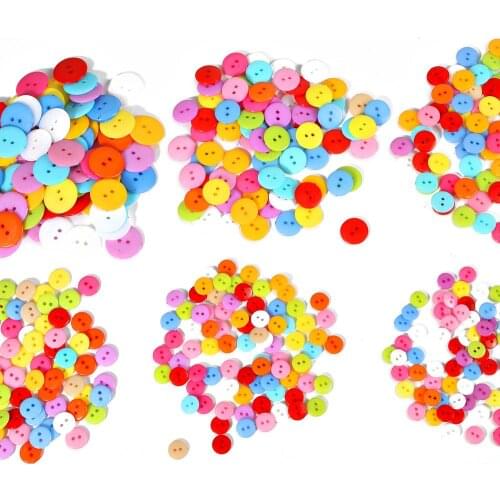 50-100Pcs Kids Sewing Buttons Plastic Clothes Tools 9/10/11/12/15/20MM 2-Holes Round Shape Random Colors Garment Accessories