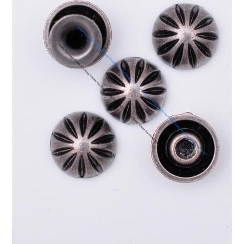 50pcs 9*9mm BIker Punk Vintage Silver Flower Engraved Leathercraft Fasteners Spot Rivets Studs Conchos