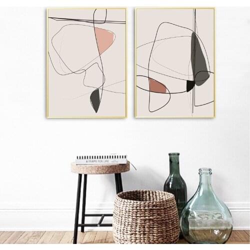 Abstract Art Posters and Prints Beige Peach Blush Pink Minimal Line Art Canvas Painting Wall Pictures for Living Room Home Decor