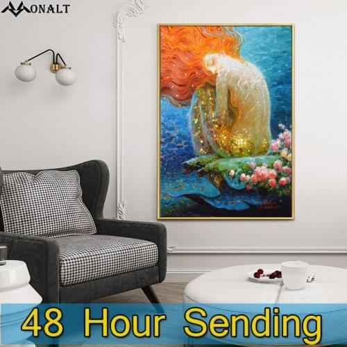 Canvas Abstract Art HD Gold Mermaid oil painting Nordic Modern Hoom Decor living room wall art Prints Animal Figure Painting