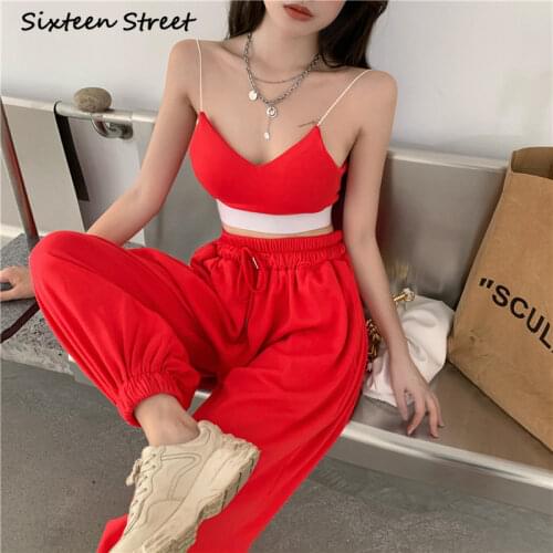 Exercise Pants for Women Summer Sports Vest Fashion Corset Pants Red Suit Two Piece Sweatpants Women Y2k Pants 2021 Harajuku