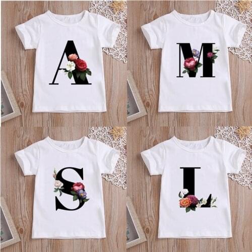 Custom Name Letter Combination Kids T-shirt Flower Letter Font A B C D E F G Short Sleeve Clothes Children Clothing for Age 1-12