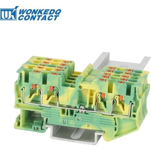 10Pcs PT2.5-QU-PE Ground Push-In Double Plug PT 2.5 QUATTRO 4 Conductor Wire Connector Din Rail Terminal Block PT 2.5-QU-PE