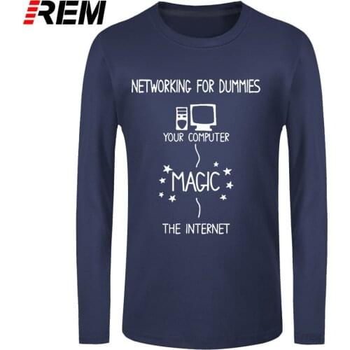REM long sleeve tee Networking For Dummies Men Funny Geek Nerd It Computer Gift Programmer Mens Cotton Casual long Sleeve Tops