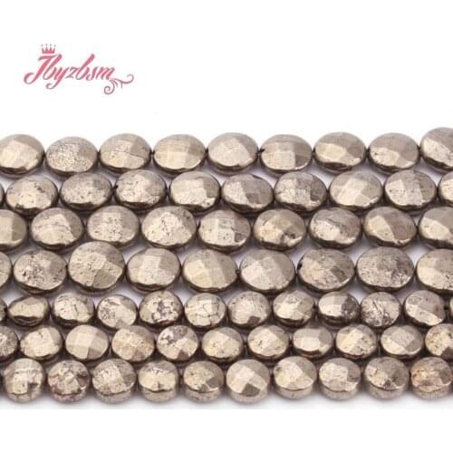 Coin Facetd Silver Gray Pyrite Beads Natural Stone Spacer Bead for Women DIY Necklace Bracelet Earrings Rings Jewelry Making 15"