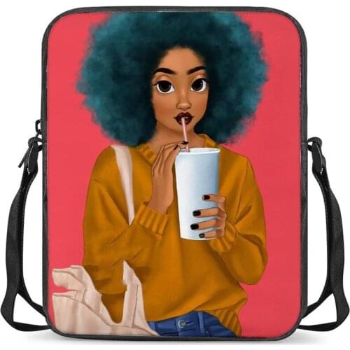 HYCOOL Fashion Messenger Bags African Black Girl Drink Milk Tee Pattern Woman Cross-Body Bag Children Little School Book Bags