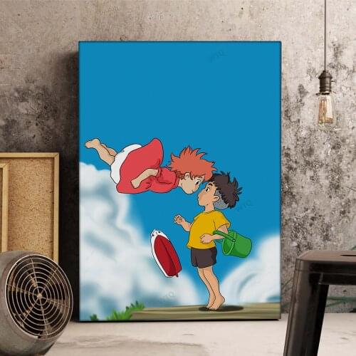 WTQ Canvas Painting Anime Posters Movie Ponyo on The Cliff Poster Retro Movie Child Teens Wall Art Picture Room Decor Home Decor