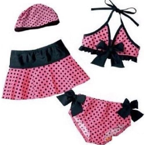 2018 Polka Dot Baby Girl Bikini Swim Suits 4-Pieces Swimming Clothes Set Skirts Cap Bra Underpant Children Beach Fashion Dress