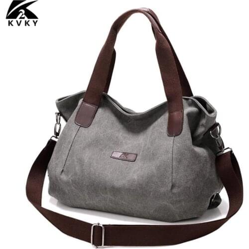 Kvky Brand Large Capacity Pocket Casual Tote Womens Handbag Shoulder Crossbody Handbags Canvas Bags For Women