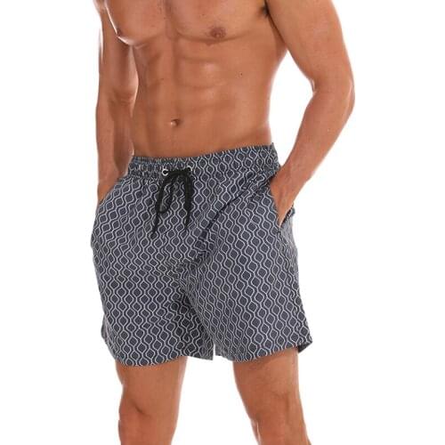Black grid print swimwear men summer beach shorts men swimsuits sunga pool male swim trunk boxer shorts sports sweatpants