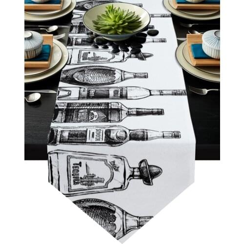 Wine Bottle Drink Black Bottle Table Runner Wedding Table Decoration Flower Cake Tablecloth Christmas Decorations for Home Table