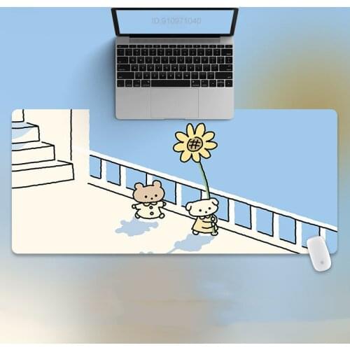 90x40cm 35.43x15.74 Inch Super Large Size Cute High Definition Cartoon Rabbit and Sunflower Pattern Table Mat Non-slip Mouse Pad