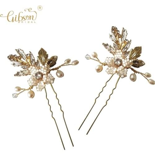 Delicate Hair Jewelry Freshwater Pearl Leaves Bridal Hair Pins Clip Handmade Wedding Headpiece Women Hair Accessories
