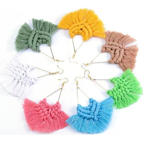 New Fishion Pendant Earrings Cotton Braided Long Drop Tassel Fan-Shaped Pendant Ladies Fashion Hot Selling Jewelry Earrings