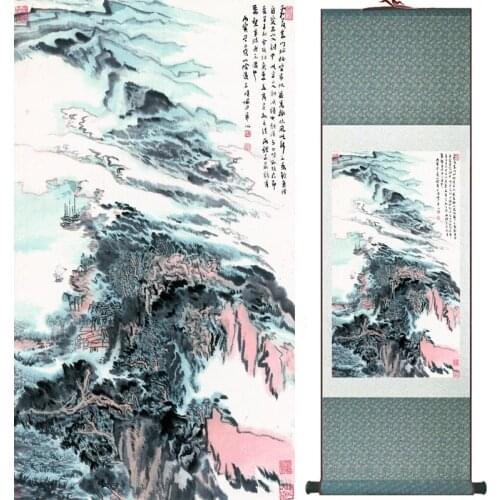 Landscape painting Home Office Decoration Chinese scroll painting mountain and River paintingPrinted painting060502