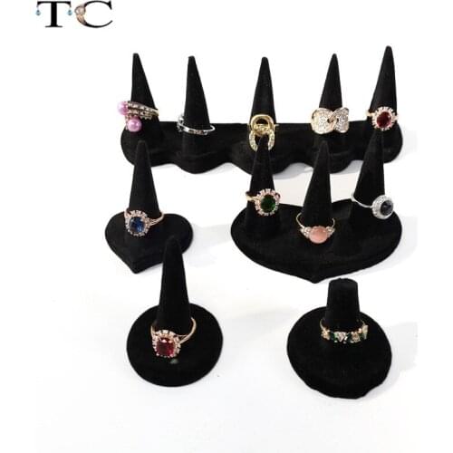 Ring Display Stand Rings Holder Black Velvet Finger Cone Fingertip Ring Stand for Jewellry Store Exhibition 10pcs/Lot