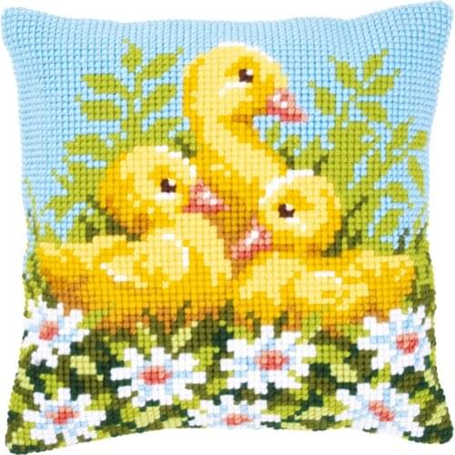 Cross Stitch Cushion Ducklings With Daisies Needlepoint Kits Printed Canvas Chunky Yarn Cross-stitch Pillow Case Arts & Crafts