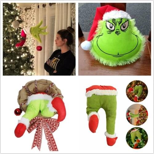 Full Set Christmas Tree Decorations Grinch Toys Fake Hands Head Feet Ornaments Childrens Gifts Plush Toys Green Dolls Hanging