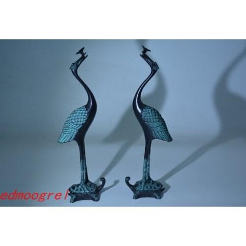 Rare Distinctive Qing Dynasty(1720--1768) bronze Statue turtle&crane,25cm(h)*7cm(l)5cm(k).a pair,Free shipping