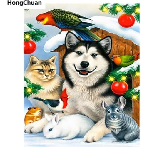 Christmas Husky Kitten 5D DIY Square/Round Diamond Painting Cross Stitch Mosaic Diamond Embroidery Home Decoration Gift