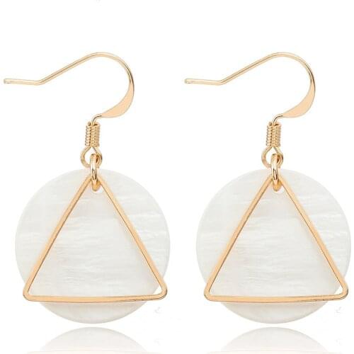 Drop Earrings Women Gold Shell Earring Triangle Round Circle Simulated Pearl Statement Charm Vintage Ear Jewelry Accessories