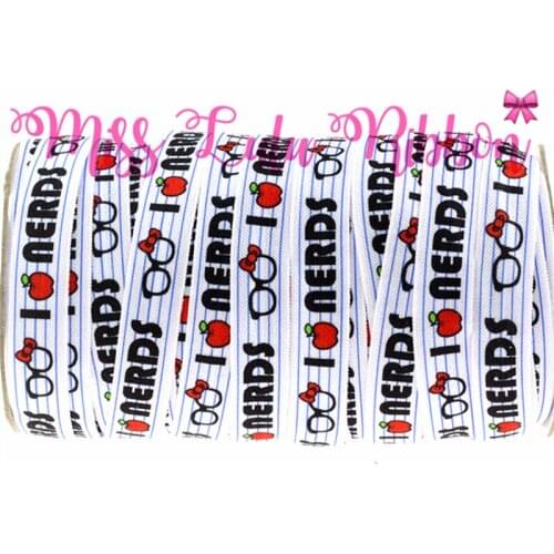 School Ribbon 50 Yards 5/8"16mm I Love Nerds Printed Elastic Band DIY Handmade Study Accessories Ribbon MD160331-22-3917