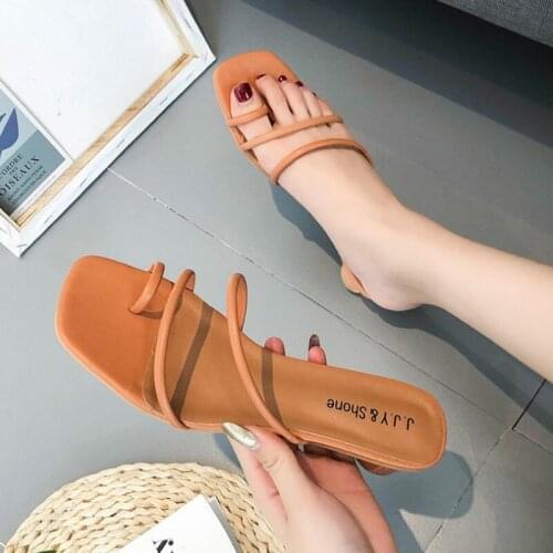 2020 Summer New Thick Heel Slippers Womens Party Open-toed Sandals Flip-flops With Heel Flip-flops Fashion Outer Wear Sandals
