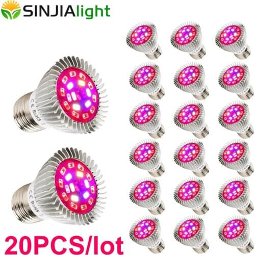 20pcs/lot 18W LED Grow Lights Fitolamp Full Spectrum Red+Blue Indoor Plant Bulbs for grow box flowers seedling light hydroponics