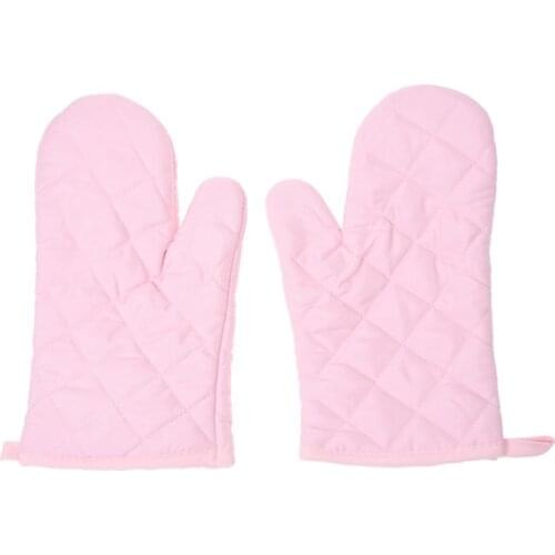 HOT-1 Pair Kitchen Craft Heat Resistant Cotton Oven Glove Pot Holder Baking Cooking Mitts Pink