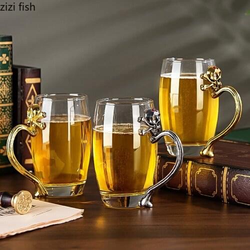 Heat-resistant Transparent Glass with Skull Handle Water Cup Household Large-capacity Tea Cup Beer Mug Exquisite Glass Container