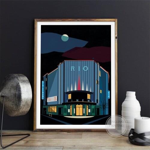 The Rio Cinema Battersea Stockwell Poster Art Deco London Illustrated Art Print Giclee Art Canvas Hackney Dalston Art Painting