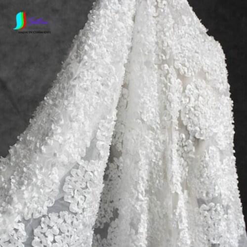 Fashionable High-end 3D Plate Flower Fabric Black And White Spiral Mesh Embroidery Wedding Dress Background Fabric A0016M