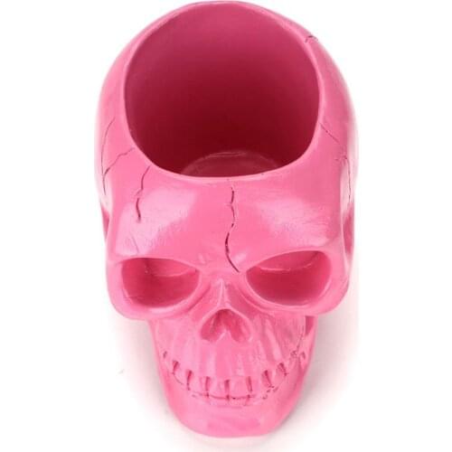 Creative Pink Skull Ornament Skeleton Pen Holder Desktop Pencil Organizer Makeup M17F