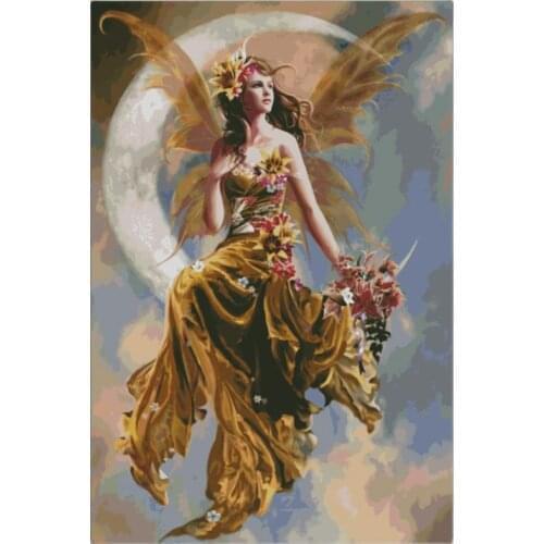 11CT Stamped Printed Cross Stitch,Sets For Embroidery Kit Full Cross-Stitching Cotton & Silk Floss Moon Fairy