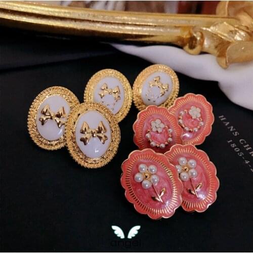Japanese Bowknot Pearl Small Flower Stud Earrings Garland Lace Edge Pearl