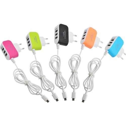 US EU 3usb With Micro USB Line Candy Charger Port Wall Home Travel AC Adapter Charger For Mobile Phone For Samsung 2020 New
