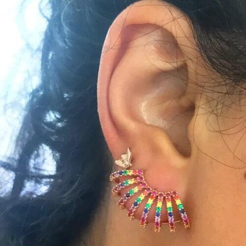2019 strip Round earring for women American STYLE micro inlaid multicolored zirconia stud earrings hip hop ear jewelry