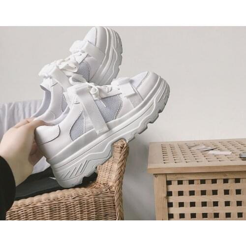 Womens Platform Chunky Sneakers 2020 Fashion Mesh Buckle female Thick Bottom Shoes Womans Vulcanize Sports Casual Shoes Ladies