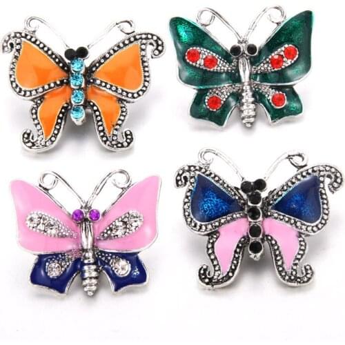 2018 new 10pcs/lot 18MM Snap Jewelry butterfly charm Rhinestone Metal Snap Buttons Women Jewelry fashion Jewelry wholesale 6536