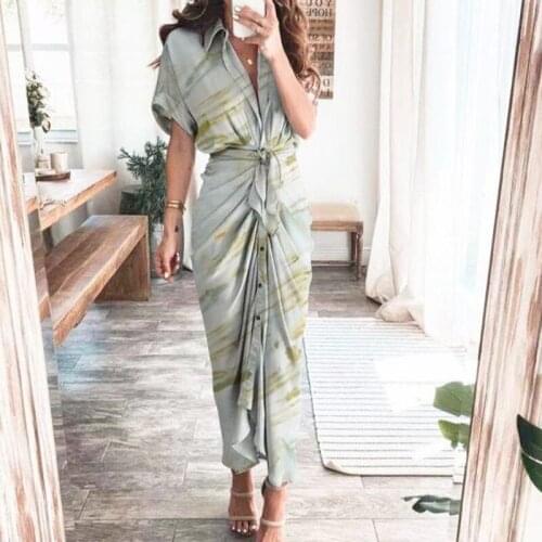 Womens Deep V Floral Print Long Dress Elegant Lace Up Single-breasted Irregular Slim Ruched Dresses Office Lady Casual Vestido