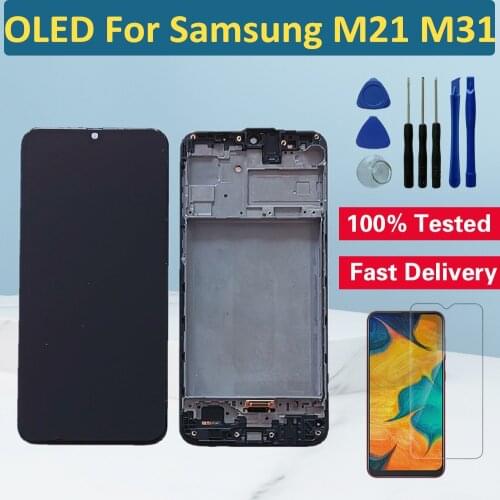 OLED LCD With Frame For Samsung Galaxy M21 M31 LCD Display Touch Screen Digitizer For Samsung M215 M315 Screen Replacement