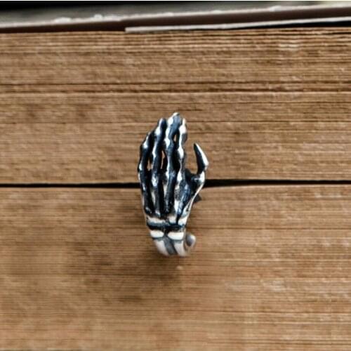 1PC 925 Sterling Silver Skull Hand Stud Post Earring Biker Men Women A1584