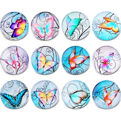 10pcs/lot New Snap Jewelry Mixed Vintage Butterfly Glass Snap Buttons Fit 18mm 20mm Snap Bracelet for Women Button Jewelry