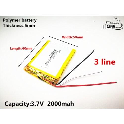 3 line Good Qulity 3.7V,2000mAH,505060 Polymer lithium ion / Li-ion battery for TOY,POWER BANK,GPS,mp3,mp4