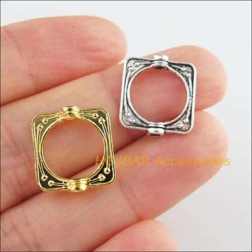 25 New Square Circle Spacer Beads Tibetan Silver Tone & Gold Color Flower Connectors 14x15.5mm